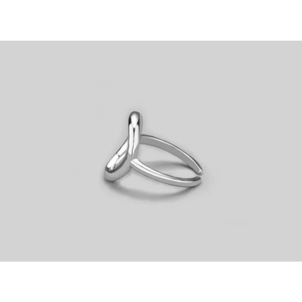 Unisex Geometric Open Circle‎ Karma Ring, White Gold Plated S925, Adjustable